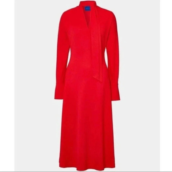 Winser London Flared Bow Detail Midi Dress Red - Picture 3 of 14